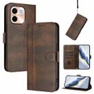 For vivo Y28 4G Global Line Splicing Buckle Retro Leather Phone Case(Brown) - 1