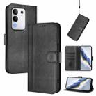 For vivo Y29 4G Global Line Splicing Buckle Retro Leather Phone Case(Black) - 1