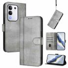 For vivo Y29 4G Global Line Splicing Buckle Retro Leather Phone Case(Grey) - 1