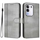 For vivo Y29 4G Global Line Splicing Buckle Retro Leather Phone Case(Grey) - 2