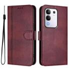 For vivo Y29 4G Global Line Splicing Buckle Retro Leather Phone Case(Wine Red) - 2