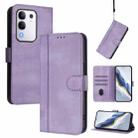 For vivo Y29 4G Global Line Splicing Buckle Retro Leather Phone Case(Purple) - 1