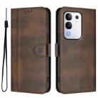 For vivo Y29 4G Global Line Splicing Buckle Retro Leather Phone Case(Brown) - 2