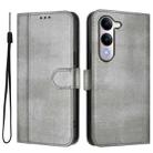 For vivo Y04 4G Global / Y29s 5G Line Splicing Buckle Retro Leather Phone Case(Grey) - 2