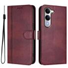 For vivo Y04 4G Global / Y29s 5G Line Splicing Buckle Retro Leather Phone Case(Wine Red) - 2