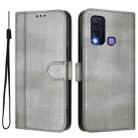 For vivo Y30 4G Global Line Splicing Buckle Retro Leather Phone Case(Grey) - 2