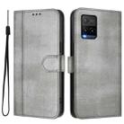 For vivo Y33s 4G Global / Y21 2021 Line Splicing Buckle Retro Leather Phone Case(Grey) - 2