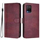 For vivo Y33s 4G Global / Y21 2021 Line Splicing Buckle Retro Leather Phone Case(Wine Red) - 2