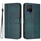 For vivo Y33s 4G Global / Y21 2021 Line Splicing Buckle Retro Leather Phone Case(Dark Green) - 2