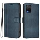 For vivo Y33s 4G Global / Y21 2021 Line Splicing Buckle Retro Leather Phone Case(Dark Blue) - 2