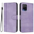 For vivo Y33s 4G Global / Y21 2021 Line Splicing Buckle Retro Leather Phone Case(Purple) - 2