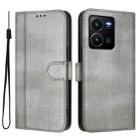 For vivo Y35 4G / Y22s 4G / Y22 4G Global Line Splicing Buckle Retro Leather Phone Case(Grey) - 2