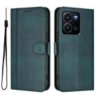 For vivo Y35 4G / Y22s 4G / Y22 4G Global Line Splicing Buckle Retro Leather Phone Case(Dark Green) - 2