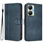 For vivo Y27 4G 2023 Global Line Splicing Buckle Retro Leather Phone Case(Dark Blue) - 2