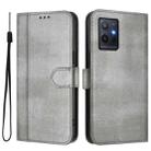 For vivo Y55s 5G 2023 / Y30 5G Line Splicing Buckle Retro Leather Phone Case(Grey) - 2