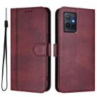 For vivo Y55s 5G 2023 / Y30 5G Line Splicing Buckle Retro Leather Phone Case(Wine Red) - 2