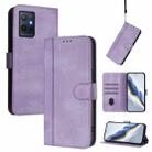 For vivo Y55s 5G 2023 / Y30 5G Line Splicing Buckle Retro Leather Phone Case(Purple) - 1