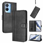 For vivo Y56 5G / Y16 4G / Y02s 4G Global Line Splicing Buckle Retro Leather Phone Case(Black) - 1