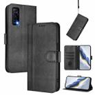 For vivo Y72 5G / Y52 5G / iQOO Z3 Line Splicing Buckle Retro Leather Phone Case(Black) - 1