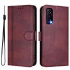 For vivo Y72 5G / Y52 5G / iQOO Z3 Line Splicing Buckle Retro Leather Phone Case(Wine Red) - 2