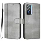For vivo Y76 5G Line Splicing Buckle Retro Leather Phone Case(Grey) - 2