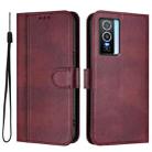 For vivo Y76 5G Line Splicing Buckle Retro Leather Phone Case(Wine Red) - 2