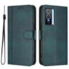 For vivo Y76 5G Line Splicing Buckle Retro Leather Phone Case(Dark Green) - 2