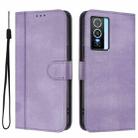 For vivo Y76 5G Line Splicing Buckle Retro Leather Phone Case(Purple) - 2