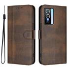 For vivo Y76 5G Line Splicing Buckle Retro Leather Phone Case(Brown) - 2