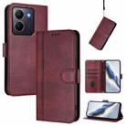 For vivo Y36 5G / 4G / Y27s 4G Global Line Splicing Buckle Retro Leather Phone Case(Wine Red) - 1
