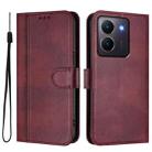 For vivo Y36 5G / 4G / Y27s 4G Global Line Splicing Buckle Retro Leather Phone Case(Wine Red) - 2