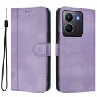 For vivo Y36 5G / 4G / Y27s 4G Global Line Splicing Buckle Retro Leather Phone Case(Purple) - 2