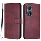 For vivo Y100 5G / Y100A 5G India Line Splicing Buckle Retro Leather Phone Case(Wine Red) - 2