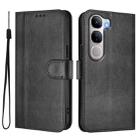 For vivo V40 Lite 5G IDN / Y300 5G Global Line Splicing Buckle Retro Leather Phone Case(Black) - 2
