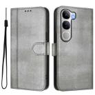 For vivo V40 Lite 5G IDN / Y300 5G Global Line Splicing Buckle Retro Leather Phone Case(Grey) - 2