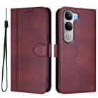 For vivo V40 Lite 5G IDN / Y300 5G Global Line Splicing Buckle Retro Leather Phone Case(Wine Red) - 2