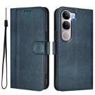 For vivo V40 Lite 5G IDN / Y300 5G Global Line Splicing Buckle Retro Leather Phone Case(Dark Blue) - 2
