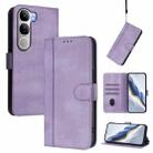 For vivo V40 Lite 5G IDN / Y300 5G Global Line Splicing Buckle Retro Leather Phone Case(Purple) - 1