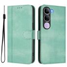 For vivo V40 Lite 4G IDN / Y300 5G IDN Line Splicing Buckle Retro Leather Phone Case(Mint) - 2