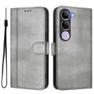 For vivo V40 Lite 4G IDN / Y300 5G IDN Line Splicing Buckle Retro Leather Phone Case(Grey) - 2