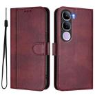 For vivo V40 Lite 4G IDN / Y300 5G IDN Line Splicing Buckle Retro Leather Phone Case(Wine Red) - 2