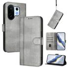 For vivo S30 Pro mini Line Splicing Buckle Retro Leather Phone Case(Grey) - 1