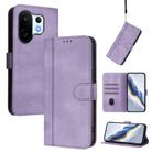 For vivo S30 Pro mini Line Splicing Buckle Retro Leather Phone Case(Purple) - 1