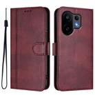 For vivo S30 Line Splicing Buckle Retro Leather Phone Case(Wine Red) - 2
