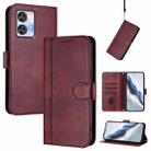 For Oukitel C35 Line Splicing Buckle Retro Leather Phone Case(Wine Red) - 1
