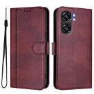 For Oukitel C58 / C58 Pro Line Splicing Buckle Retro Leather Phone Case(Wine Red) - 2