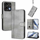 For UMIDIGI G9 5G / Note 9 5G Line Splicing Buckle Retro Leather Phone Case(Grey) - 1