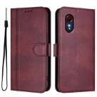 For Samsung Galaxy Xcover 5 Line Splicing Buckle Retro Leather Phone Case(Wine Red) - 2