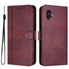 For Samsung Galaxy Xcover 6 Pro Line Splicing Buckle Retro Leather Phone Case(Wine Red) - 2