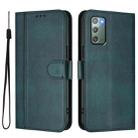 For Samsung Galaxy Note20 Line Splicing Buckle Retro Leather Phone Case(Dark Green) - 2